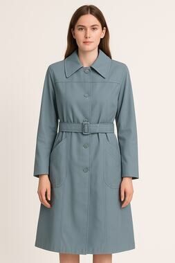 1960s London Fog Blue Belted Rain Coat With Big Pockets fall winter large